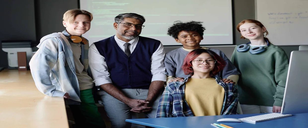 a teacher and some students of primus education