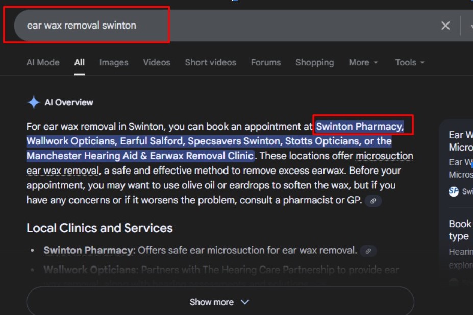 swinton pharmacy google ai overview results 3