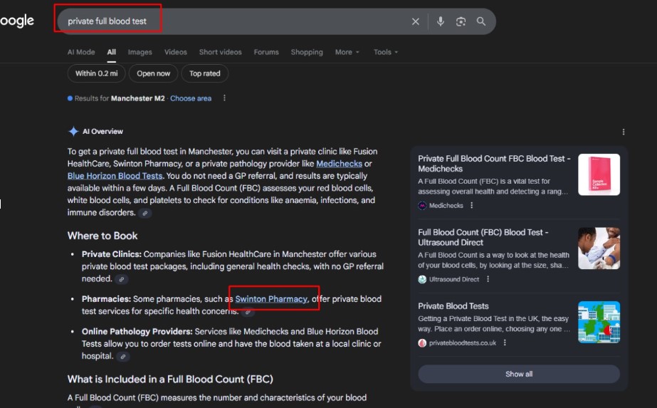swinton pharmacy google ai overview results