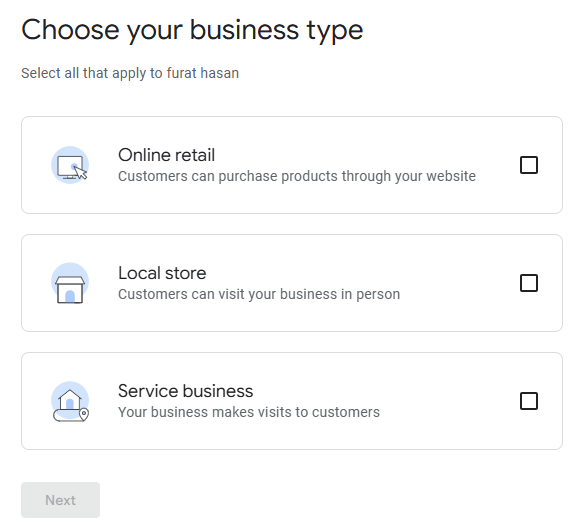 google business profile manager: choose your business type