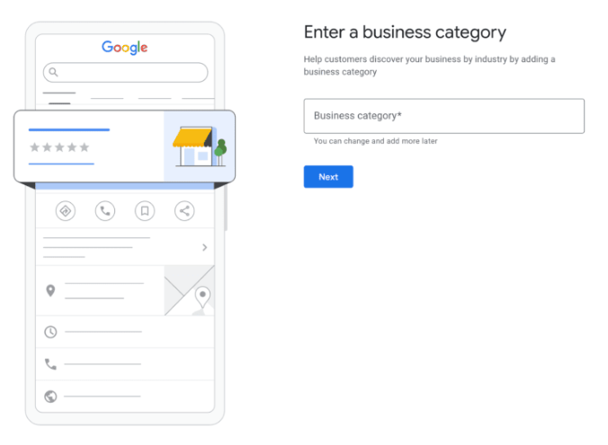 google business profile manager: enter a business category