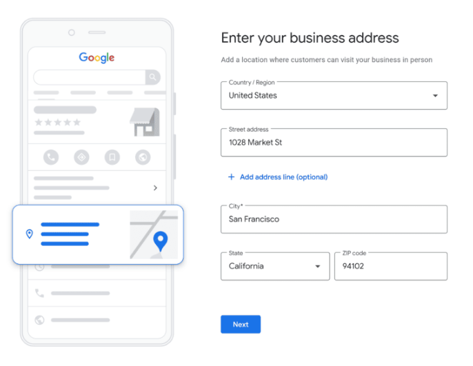 google business profile manager: enter your business address