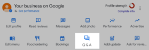This image displays the Q&A section of Google Business Profile