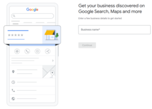This image displays the setup screen for a Google Business Profile