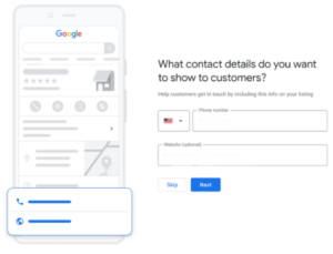 the image displays the setup screen of a google business profile