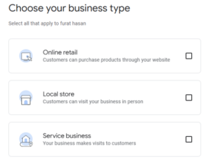 the image displays the setup screen of a google business profile