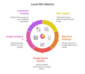 this image shows the key metrics to track local seo performance
