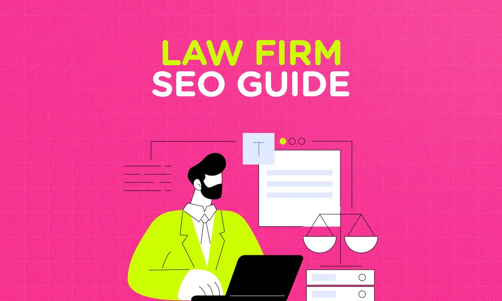This image is a graphic for a "Law Firm SEO Guide," designed to help legal professionals improve their online presence